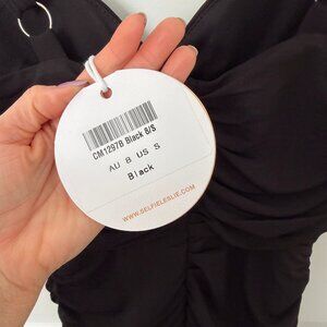 Over The Horizon Thick Strap Ruched Midi Dress – Black – Size S – NWT